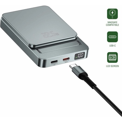 4smarts OneStyle MagSafe PowerBank 5000 mAh - преносима външна батерия с 2xUSB-C порта и безжично зареждане с MagSafe (сив)