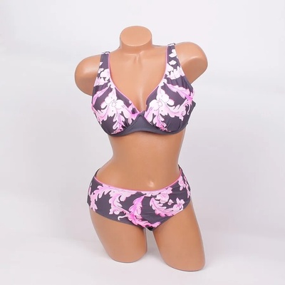 Сив макси бански с розови флорални елементи и камъчета - чашка d