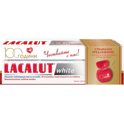 Lacalut White Избелваща паста за зъби, 75 ml + Конец за зъби