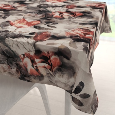 Biante čtvercový ubrus Parma PM-111 Cihlově červené květy na kouřově šedohnědém 100x100 cm