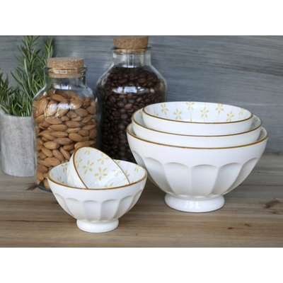Chic Antique Set 5 ks biela porcelánová miska s medovými kvetmi vo vnútri Arés 15 x 9 cm