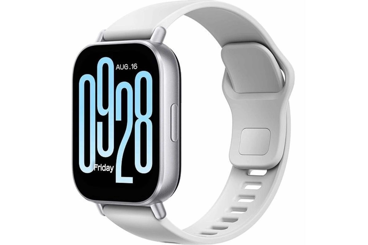 Xiaomi Redmi Watch 5 Active ezüst színben, fehér szilikon szíjjal