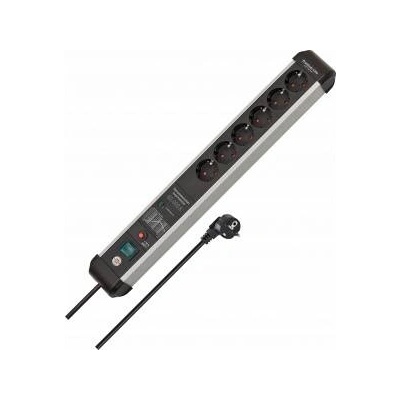 brennenstuhl Premium-Protect-Line Steckdosenleiste 6-fach (schwarz/aluminium, 3 Meter, 60.000A Überspannungsschutz)