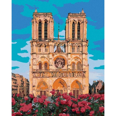 zuty Malování Podle Čísel Notre Dame V Paříži A Červené Květiny 80 x 100 Cm Plátno