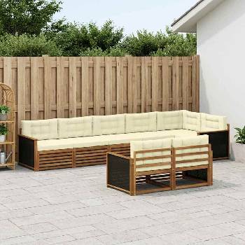 vidaXL Комплект дивани за открито 8 pcs Натурален и Крема (3383493)