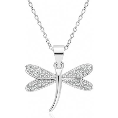 Argento Strieborný náhrdelník vážka, číre okrúhle zirkóny 92108