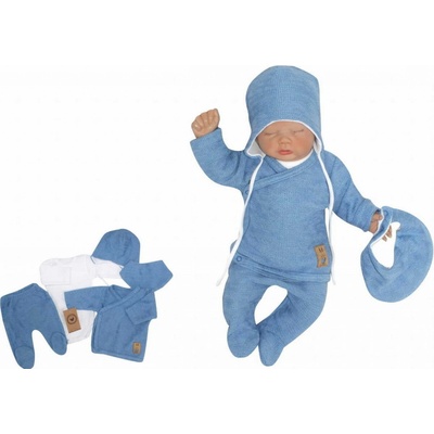 Z&Z 5-dielna pletená dojčenská súpravička so šatkou modrá biela