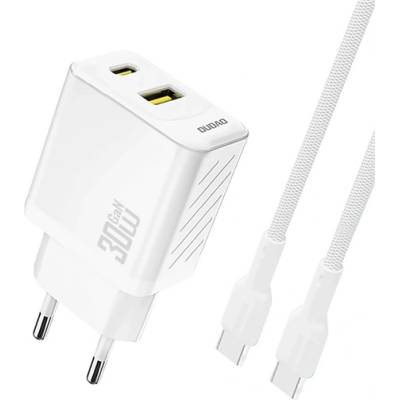 Dudao A27TCEU мрежово зарядно устройство с USB+Type-C изход, 30 W, PD бързо зареждане + кабел Type-C, БЯЛО GP-190597 (GP-190597)