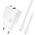 Dudao A27TCEU мрежово зарядно устройство с USB+Type-C изход, 30 W, PD бързо зареждане + кабел Type-C, БЯЛО GP-190597 (GP-190597)
