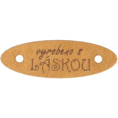 Nášivka "vyrobeno s LÁSKOU" papírová - sada 6 ks. - 40x13 mm - hnědá