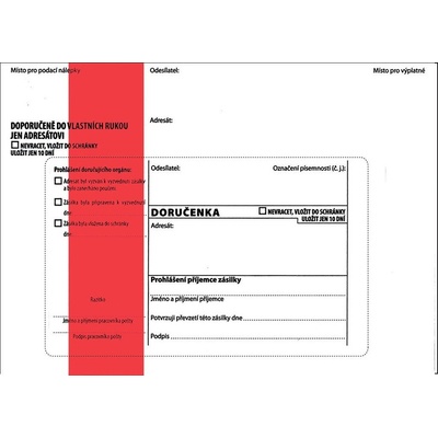 Obálky B6 s doručenkou, vytrhovací okénko - s červeným pruhem / 1000 ks, 133600