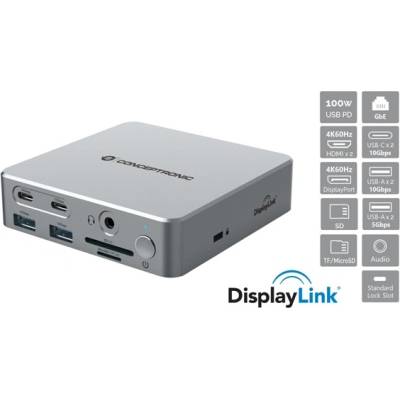 Conceptronic Док за преносими компютри - DONN25G (USB-C към HDMI/DP/USB-C PD/USB-A/SD/TF/RJ45/Audio) (DONN25G)