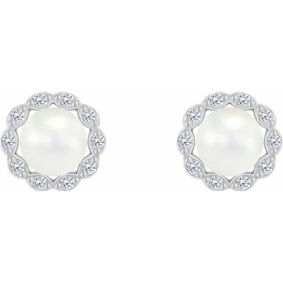 Eppi Strieborné halo náušnice s perlami a diamantmi Emela E41191