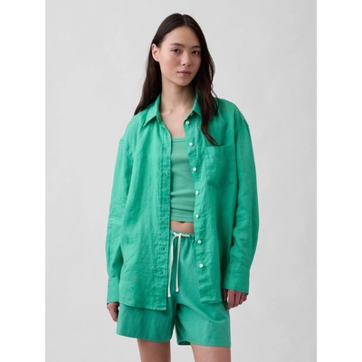 GAP Lněná oversize košile Zelená