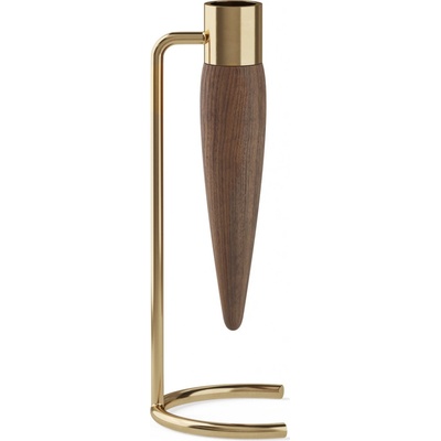 Audo Copenhagen Svícen Umanoff Polished Brass/Walnut 20 cm, přírodní barva, dřevo, kov