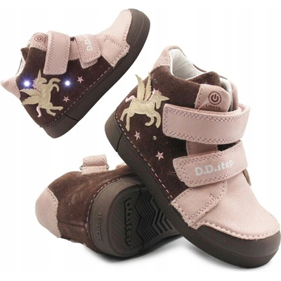 D.D Step a068-52459 kotníkové kožené boty podzimní svítící chocolate