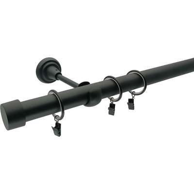 KovovégarnýžeCZ Rullo elegance 25 mm Jednořadá Kroužky s háčky černá matná 180 cm