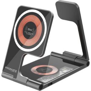 Promate Зарядна станция ProMate AURAFOLD-TRIO 15W Magsafe, 3in1 - Черна (6959144063645)