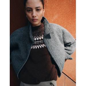 Marks & Spencer Пуловер Fairisle с тесен крой, кръгло деколте и вълна Marks & Spencer кафява Marks & Spencer | Kafyav | ЖЕНИ | S