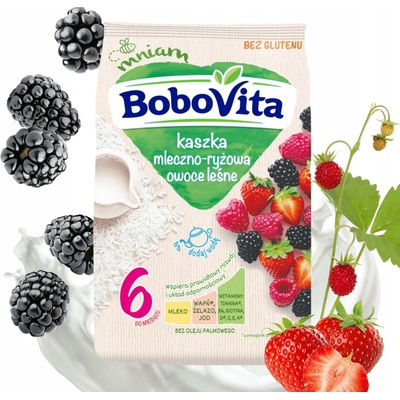 BoboVita Mliečno-ryžová kaša lesné ovocie bezlepková po 6. mesiaci, 230g