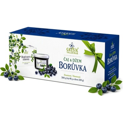 Grešík Čaj & Džem BORŮVKA dárková kazeta 20 sáčků a 220 g
