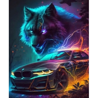 Norimpex diamantové maľovanie Vlk s autom 30 x 40 cm