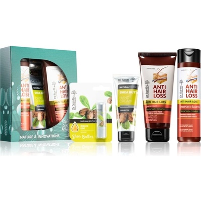 Dr. Santé Anti Hair Loss šampon pro podporu růstu vlasů 250 ml + kondicionér pro podporu růstu vlasů 200 ml + ochranný krém na ruce s bambuckým máslem 75 ml + balzám na rty 3,6 g dárková sada