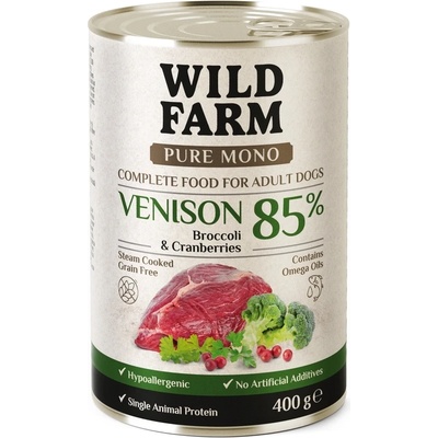 WILD FARM pure mono Елено месо, броколи и червена боровинка 400 г - монопротеинова храна за кучета