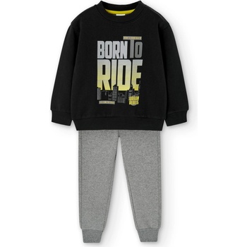 Image 1 of Boboli Спортен комплект с черна блуза и дълга долница в сиво за момче Boboli