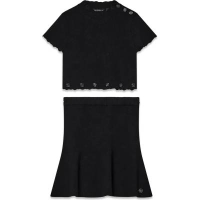 Guess Трикотажен комплект тениска и пола с декоративни копчета за момиче в черен цвят Guess