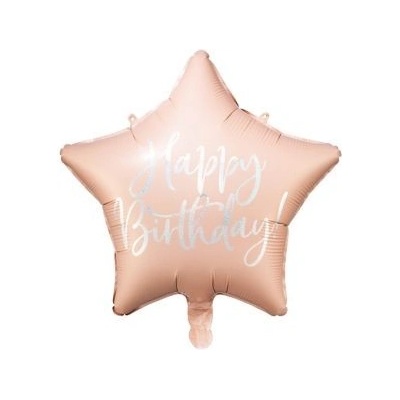 Fóliový balón Happy Birthday 40cm pudrovo ružovy