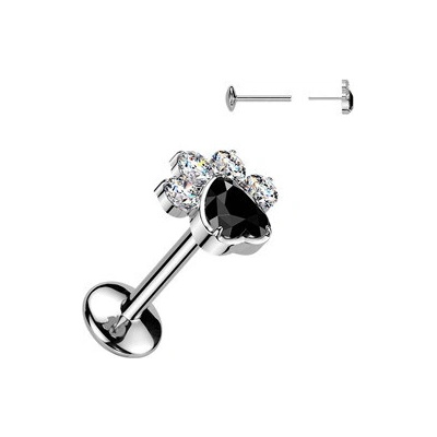 Šperky4U Piercing do brady tlapka PUSH IN labreta TITAN TIT1664
