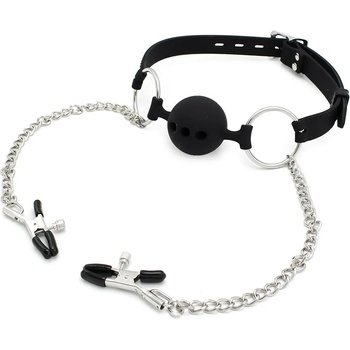 Image 1 of Kiotos Silicone Ball Gag with Nipple Clamps