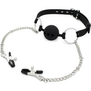 Kiotos Silicone Ball Gag with Nipple Clamps