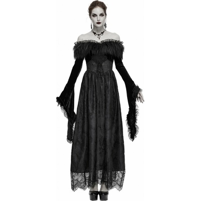 Devil Fashion šaty A Coven Affair long Gothic Dress with Faux-Fur Col