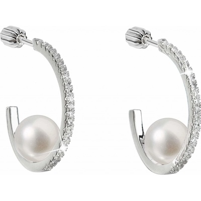 Evolution Group strieborné náušnice kruhy s pravými perlami Pavona 21019.1B