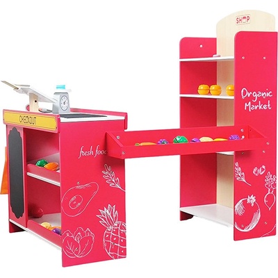 Smart Baby Детски дървен магазин Smart Baby - С аксесоари, червен (ACT268-2)