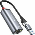 YESIDO Адаптер за свързване от USB-C или USB-A към Ethernet жичен интернет - Yesido HB26 USB-A and USB-C to Ethernet Adapter RJ45 1000Mbps (тъмносив) (KF2355179)