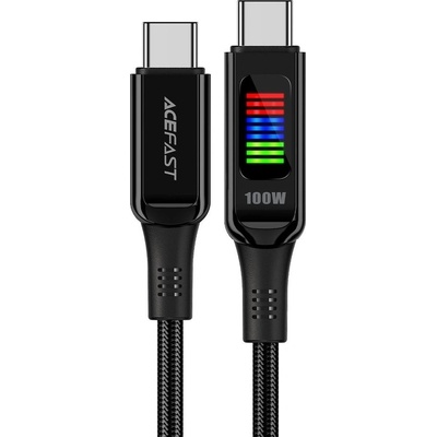 ACEFAST Здрав кабел с дисплей и бързо зареждане за устройства с USB-C порт (120 см) - Acefast C7-03 Display USB-C to USB-C Cable 100W (черен)