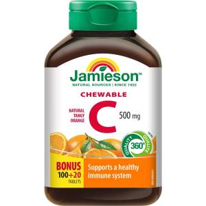 Jamieson Витамин С, 500 mg, портокал, 100 + 20 дъвчащи таблетки, Jamieson