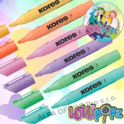 Zvýrazňovač Kores High liner PLUS PASTEL LOLLIPOPZ - sada 6 ks