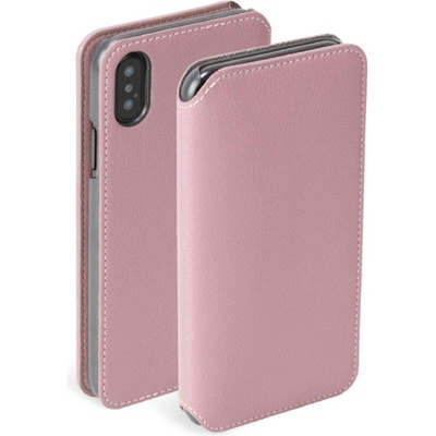 Krusell Pixbo 4 Card Slim Wallet Case - кожен калъф, тип портфейл за iPhone XS, iPhone X (розов)