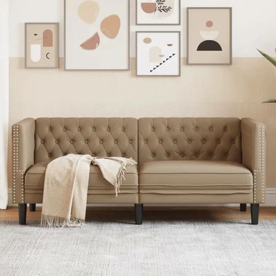 vidaXL Pohovka Chesterfield 2místná cappuccino umělá kůže 11461.372664
