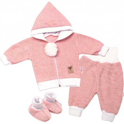Baby Nellys 3-dielna súprava Hand made pletený kabátik kalhoty a topánočky ružová