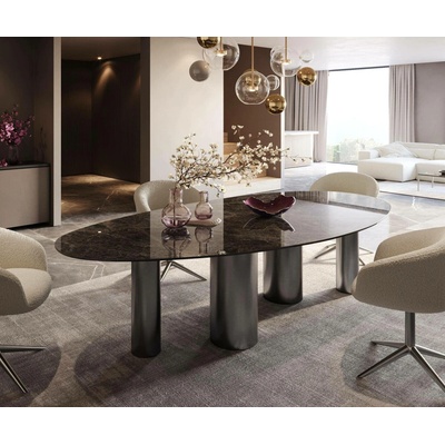 DELIFE Edge oválný 280 x 130 keramika LaminamEmperador Extra Lucidato tmavě hnědý pilíř nerezová ocel grafit
