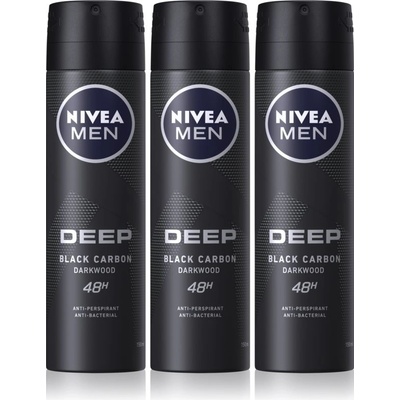 Nivea Men Deep Black Carbon Darkwood deospray 3 x 150 ml darčeková sada