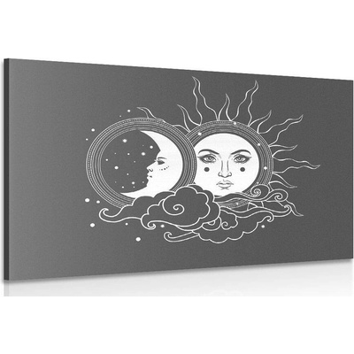 Obraz černobílá harmonie slunce a měsíce - 90x60