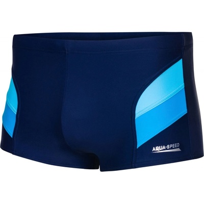 Aqua Speed Man's Swimming Shorts Aron Navy Blue/Blue Pattern