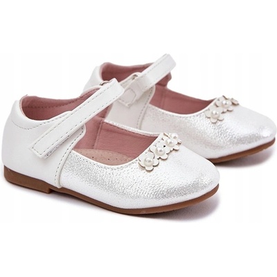 Dětské balerínky eko kožené s květinkami na suchý zip bílé