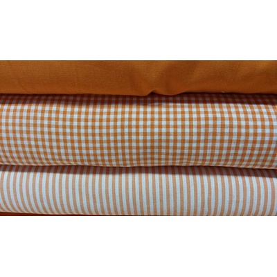 Dekorační látka oranžový proužek 5mm 140 cm